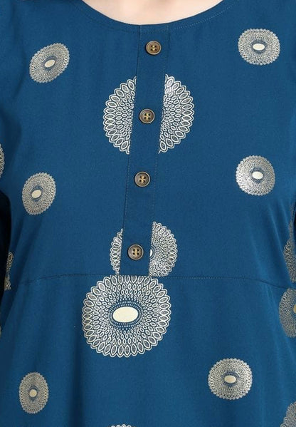 Women's Blue Printed Crepe Kurta
