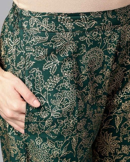 Floral  Green and Golden Printed Kurta Set