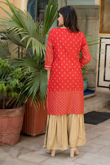 Stylish Women's Red Printed Sharara Set
