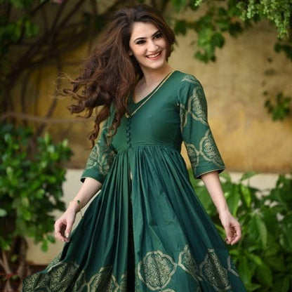 Rayon Gold Printed Anarkali Kurta