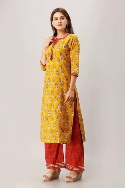 Women's Mustard Cotton Kurta Set