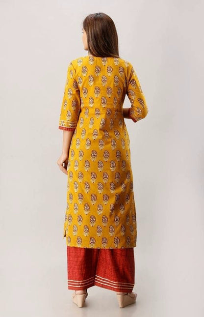 Women's Mustard Cotton Kurta Set