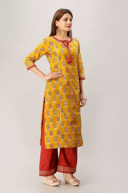 Women's Mustard Cotton Kurta Set