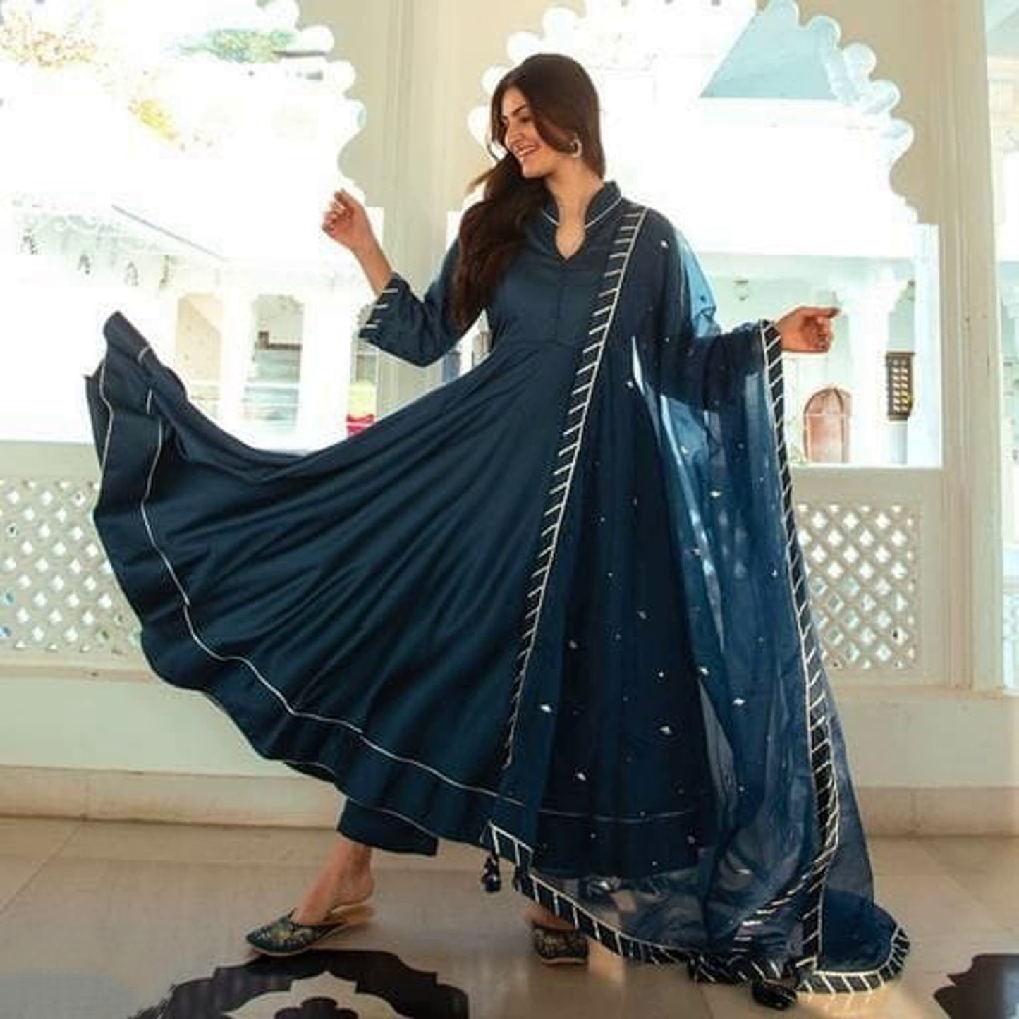 Women's Designer Navy Blue Anarkali Kurta Set