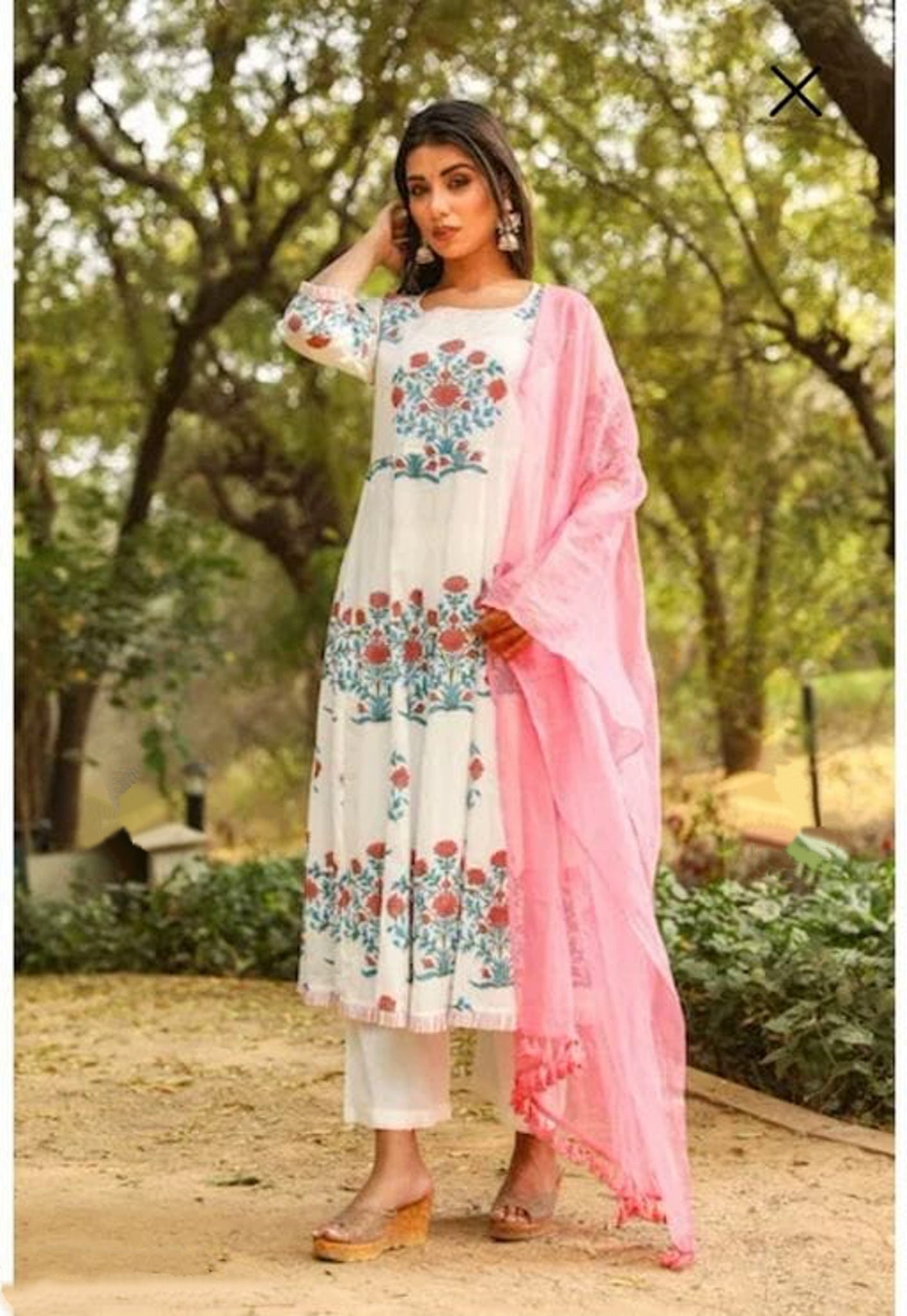 Women's Stylish Cotton Printed Kurta Set with Pants and Dupatta