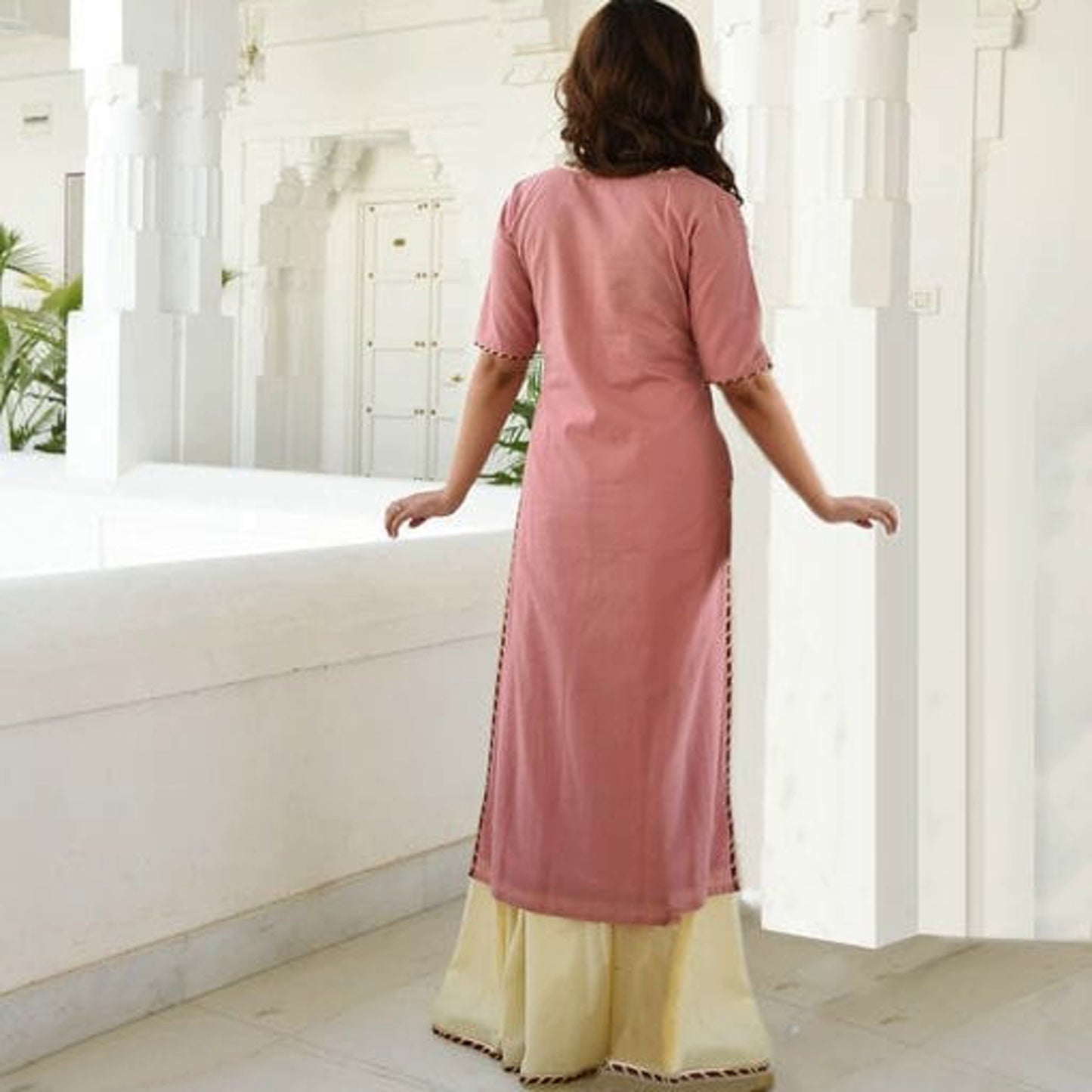 Women's Pink Cotton Kurta with Skirt