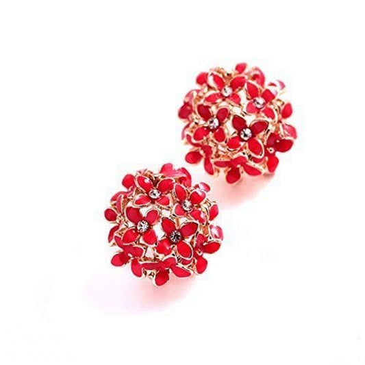 Gold-Plated Red Floral Studs