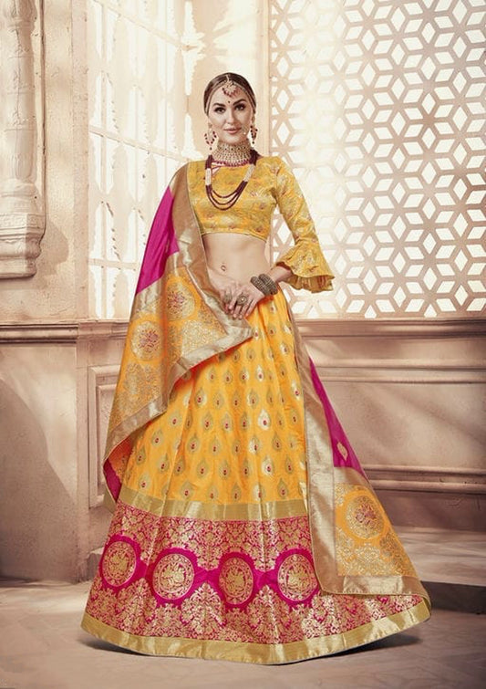 Yellow Banarsi Lehenga Choli