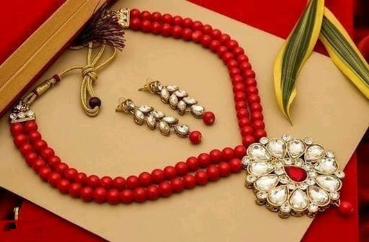 Designer Red Stone Work Women's Necklace