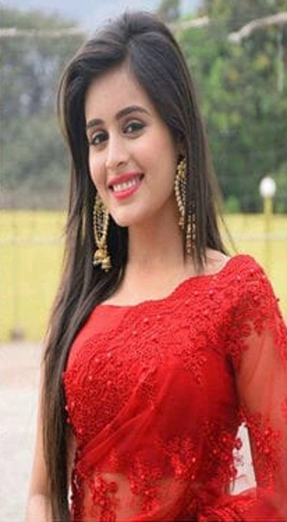 Designer Red Net Embroidered Saree