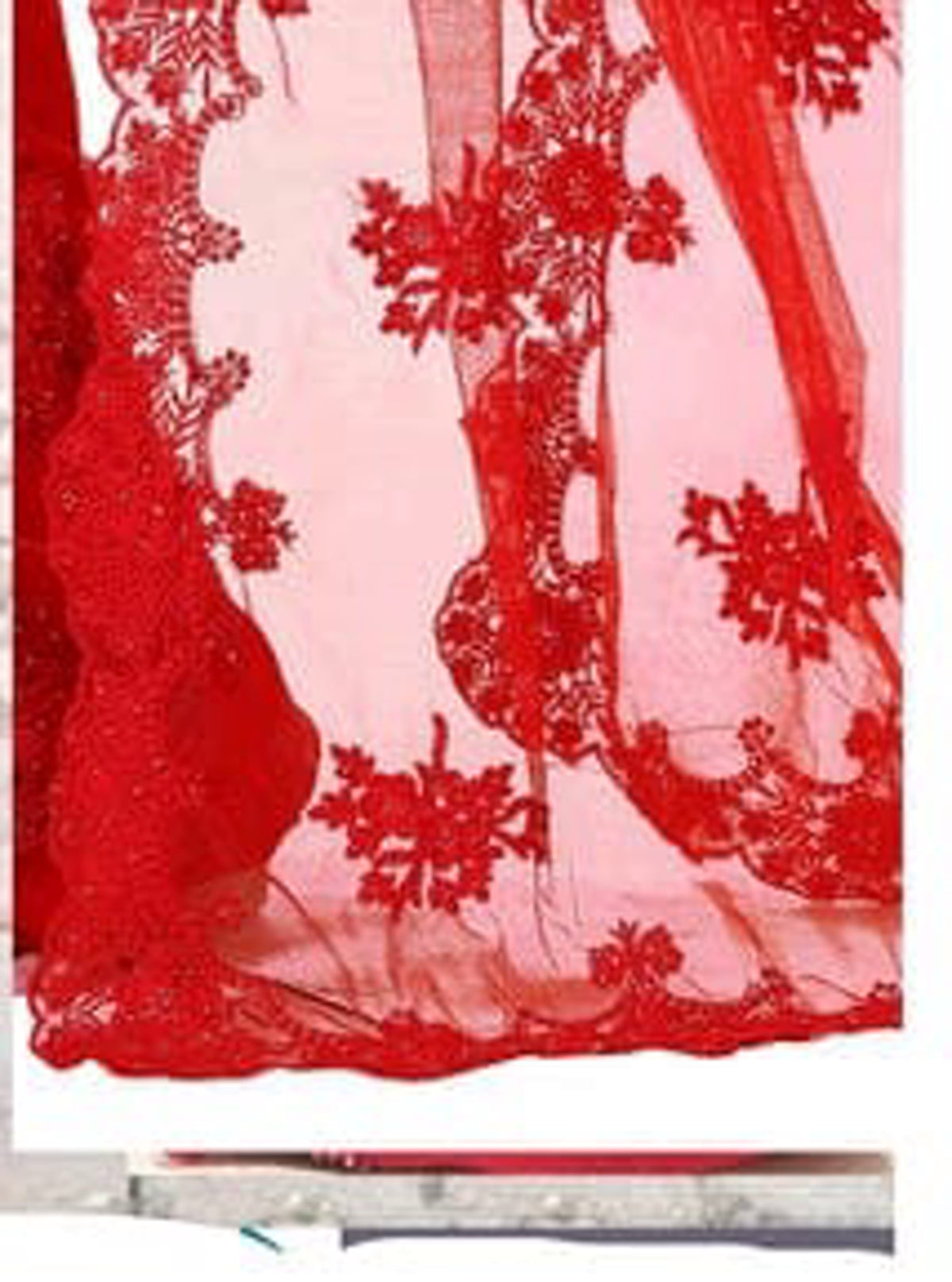 Designer Red Net Embroidered Saree