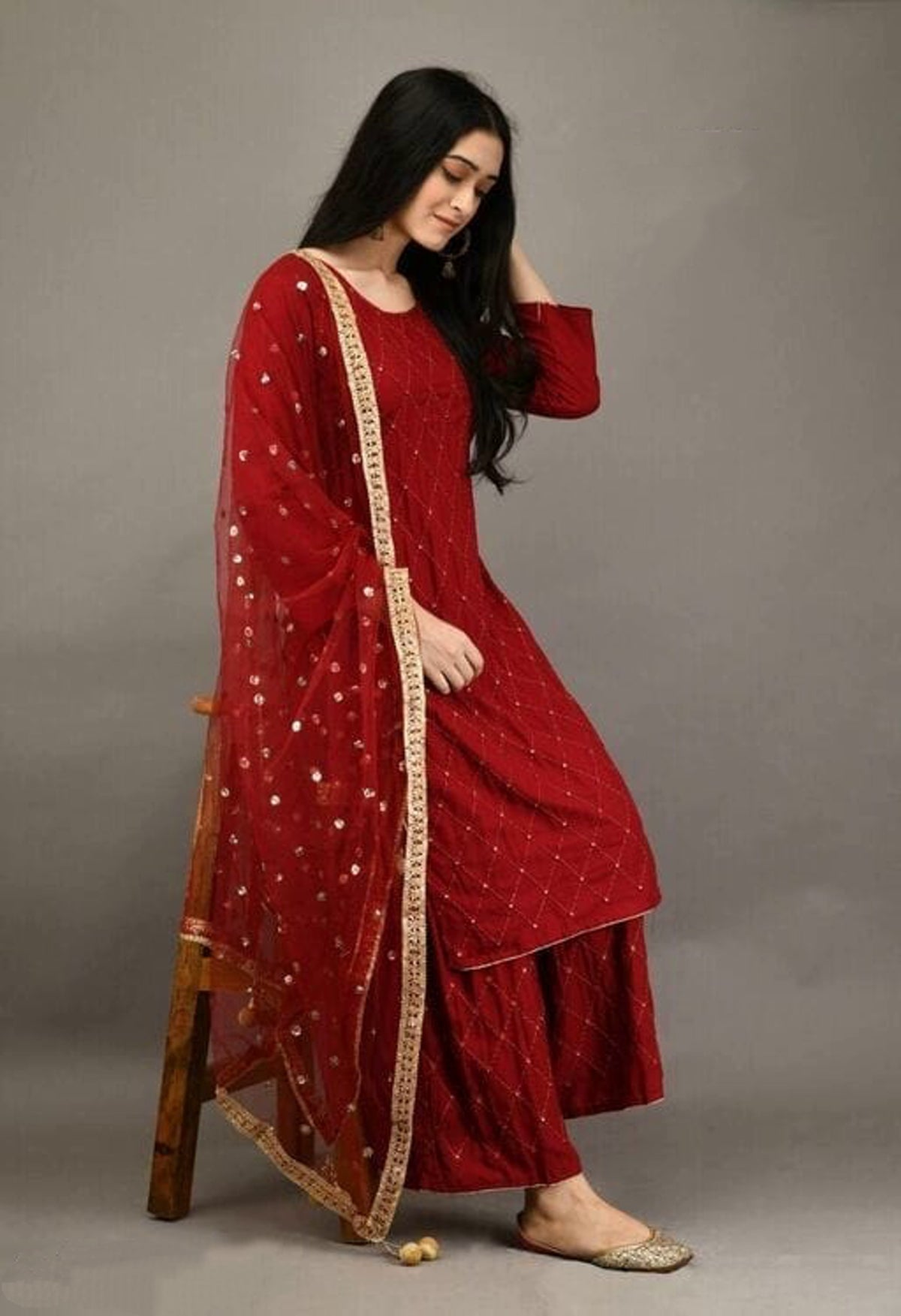Women's Embroidered Kurta Set with Palazzos