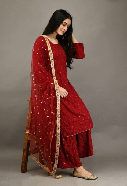 Women's Embroidered Kurta Set with Palazzos