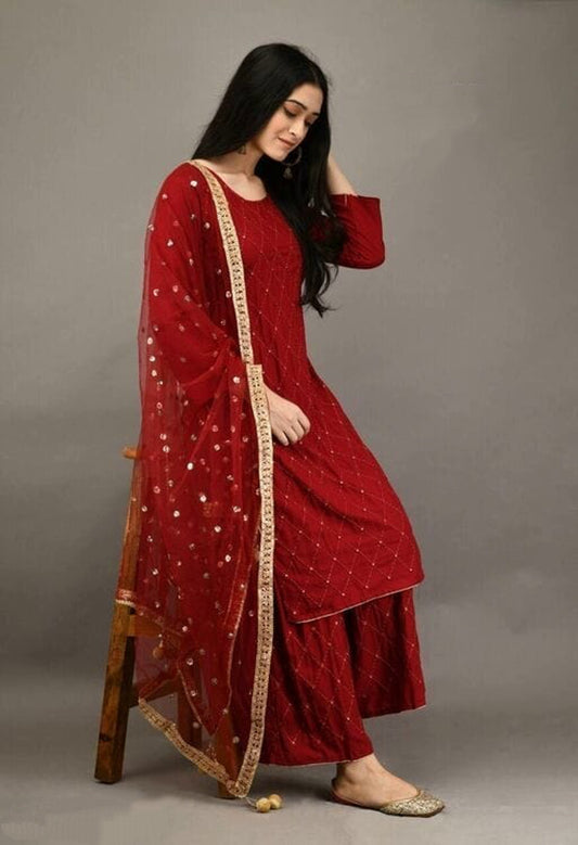 Women's Embroidered Kurta Set with Palazzos