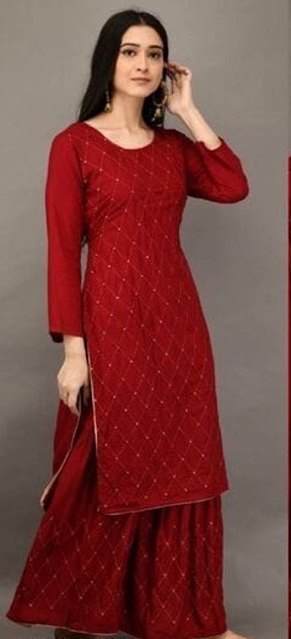 Women's Embroidered Kurta Set with Palazzos