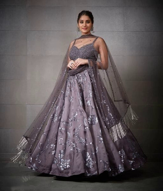 Gray Designer Lehenga Set