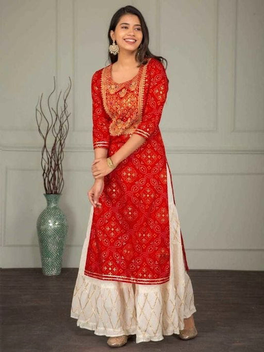 Designer Red Embroidered Kurta Set with Sharara