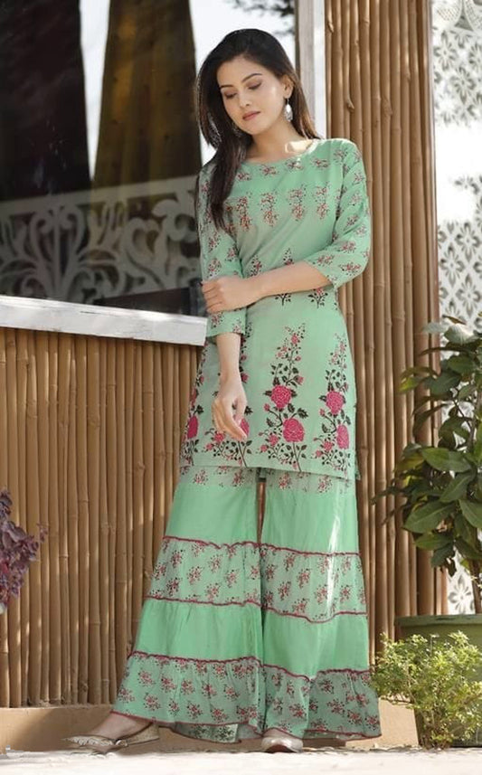Women's Embroidered Kurta Set with Sharara