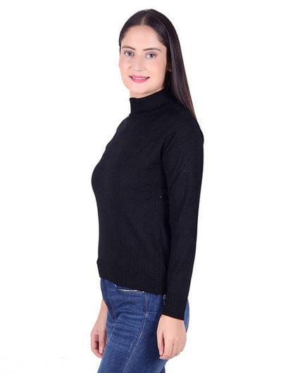 Women's Black Self Design High Neck Sweater