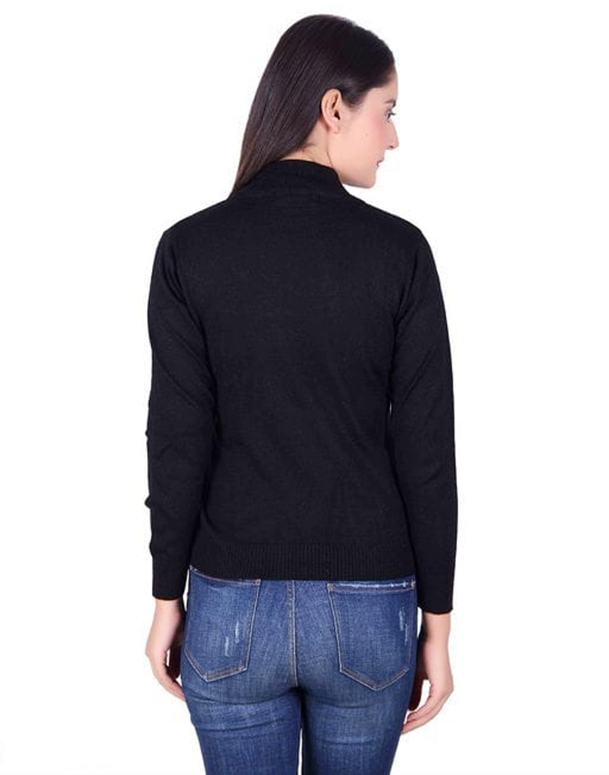 Women's Black Self Design High Neck Sweater