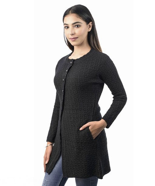 Women's Black  Front-Open Sweater