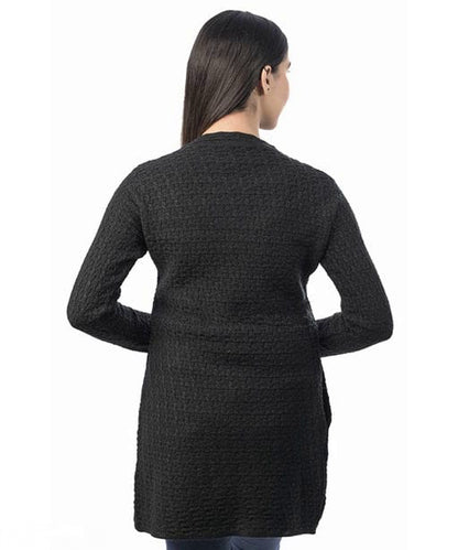 Women's Black  Front-Open Sweater