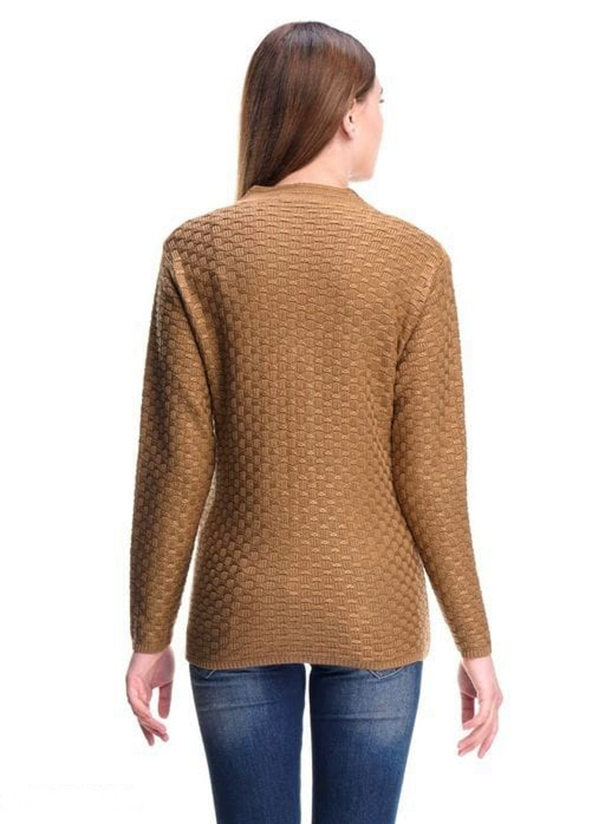 Women Brown Self Design Front-Open Sweater