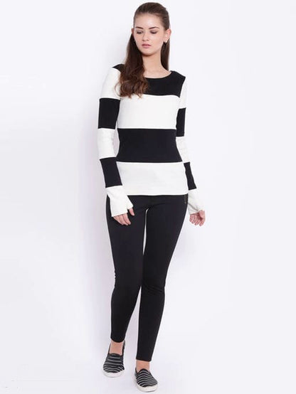 Women's Black and White Striped Sweater