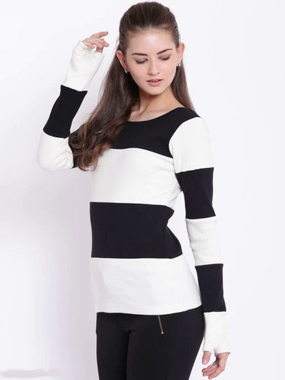 Women's Black and White Striped Sweater