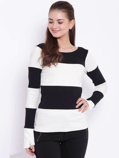 Women's Black and White Striped Sweater