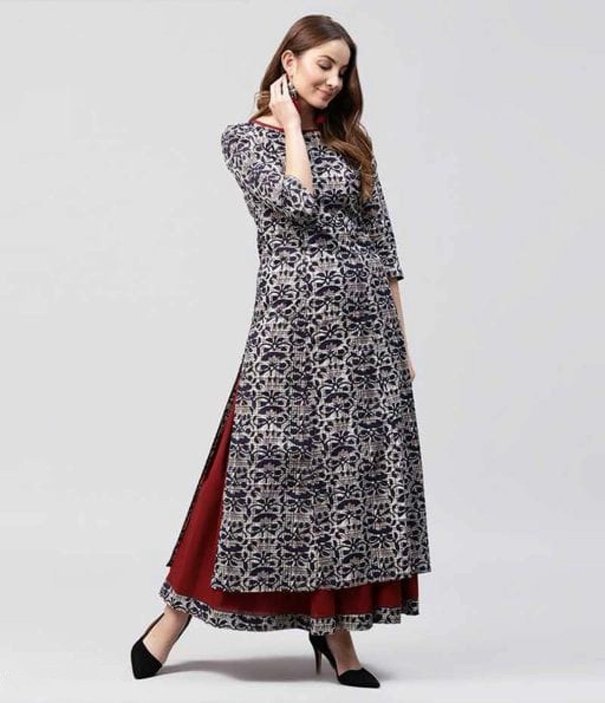 Printed Kurta Set with Skirt