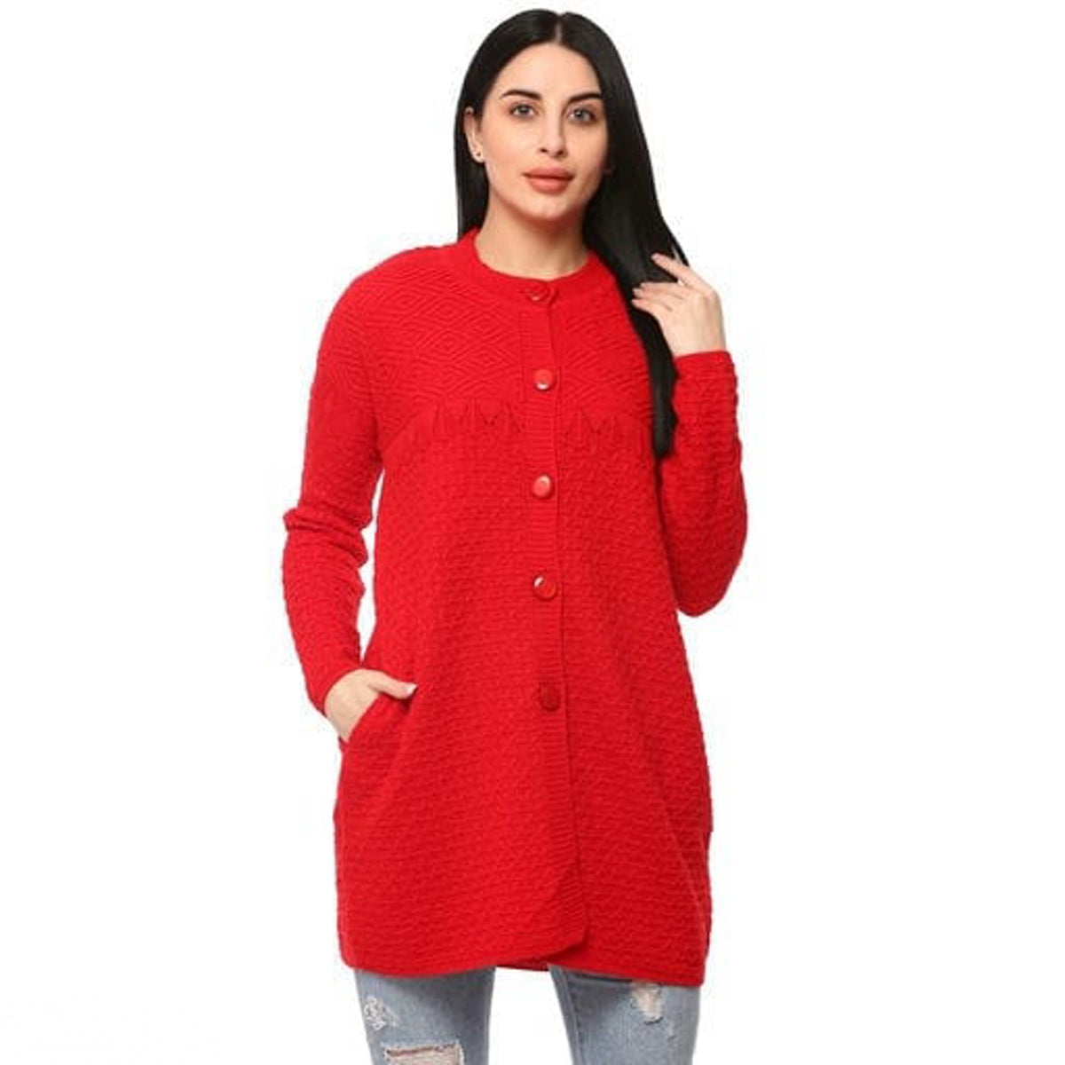 Women's Red Front Open Sweater