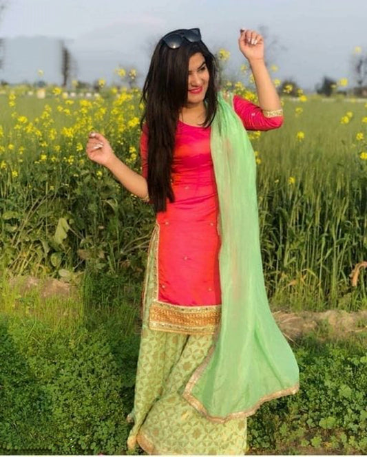 Electric Pink Kurta Set with Festive Designer Dupatta