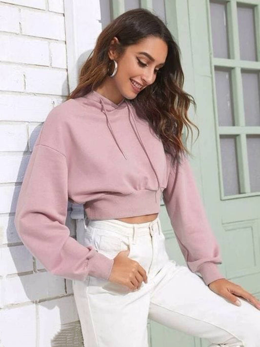Women's Stylish Pink Cropped Sweatshirt
