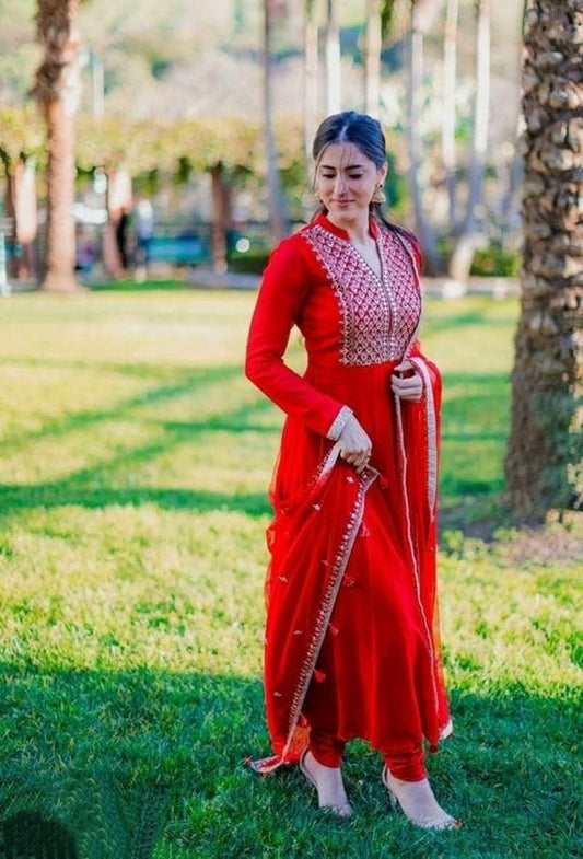 Designer Red Embroidered Kurta Set