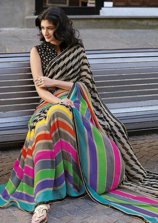 Woman's Stylish Printed Linen Saree