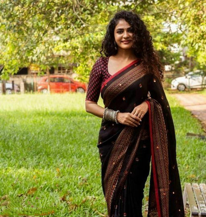 Woman's Printed Jute Cotton Saree