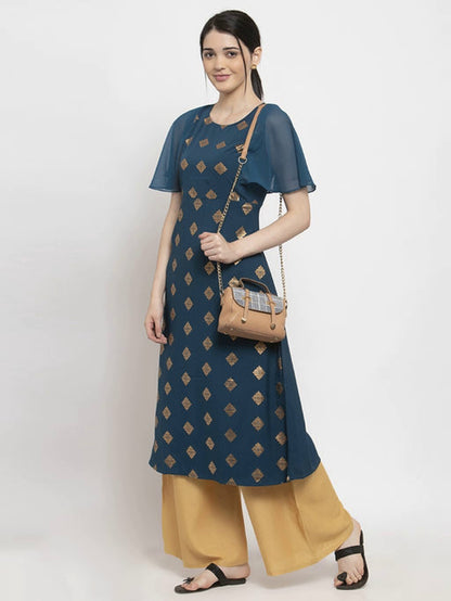 Designer Ruffled Sleeve Crepe Kurta