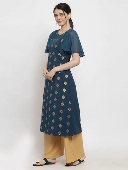 Designer Ruffled Sleeve Crepe Kurta