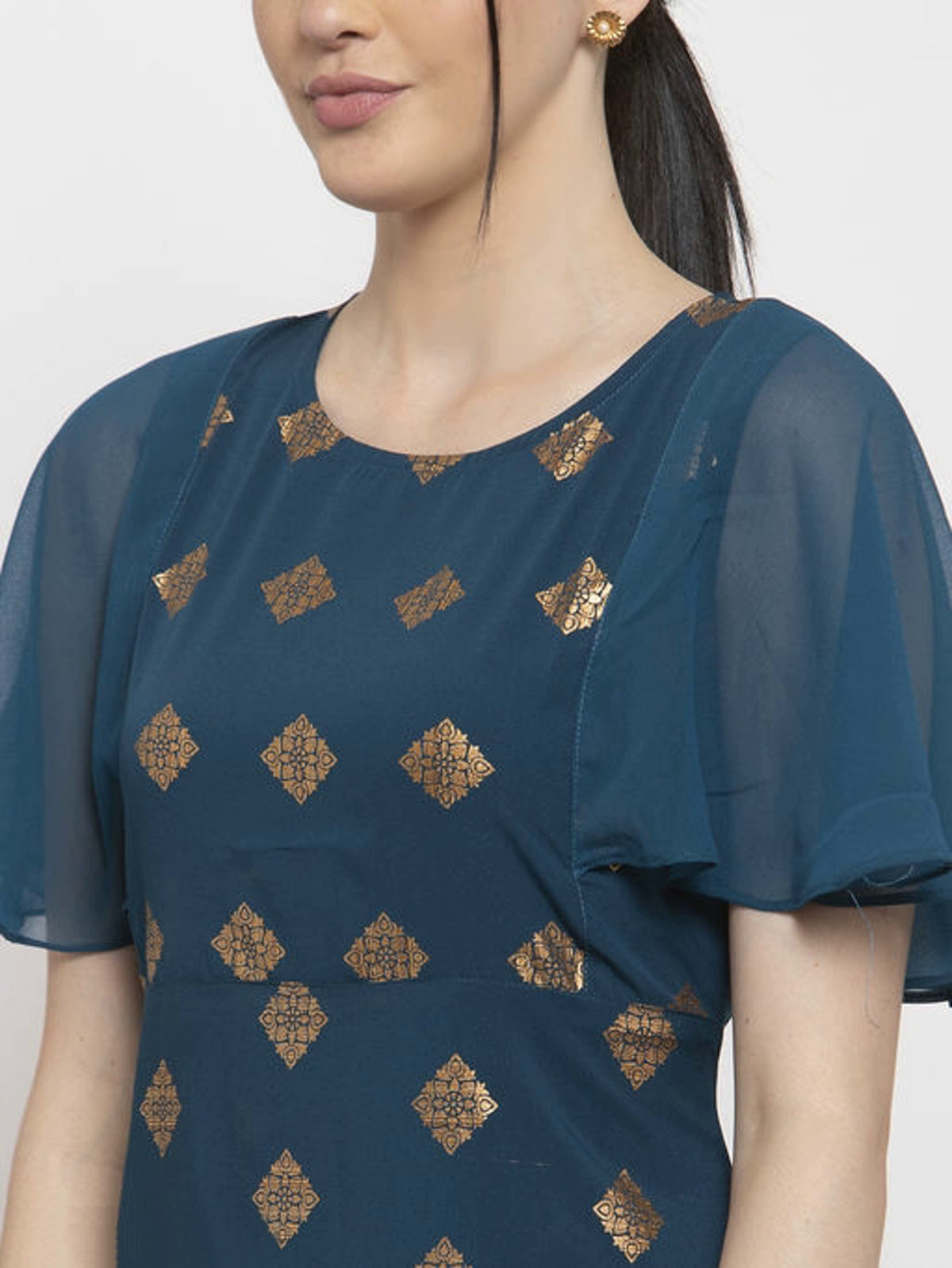 Designer Ruffled Sleeve Crepe Kurta