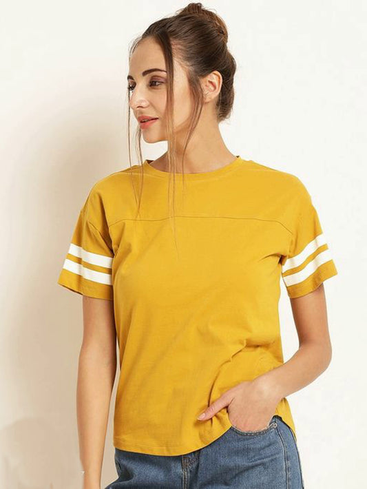 Women's Round Neck Solid Mustard Tshirt
