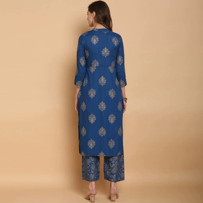 Women's Straight Foil Printed Kurta Set