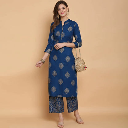 Women's Straight Foil Printed Kurta Set