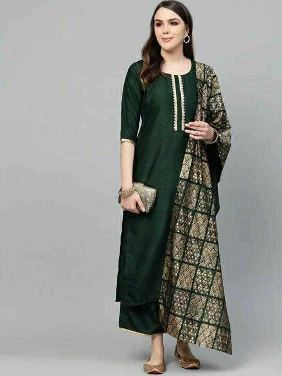 Bottle Green Straight Kurta Set