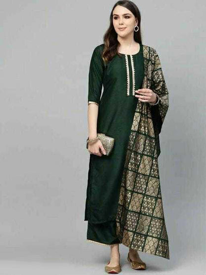 Bottle Green Straight Kurta Set