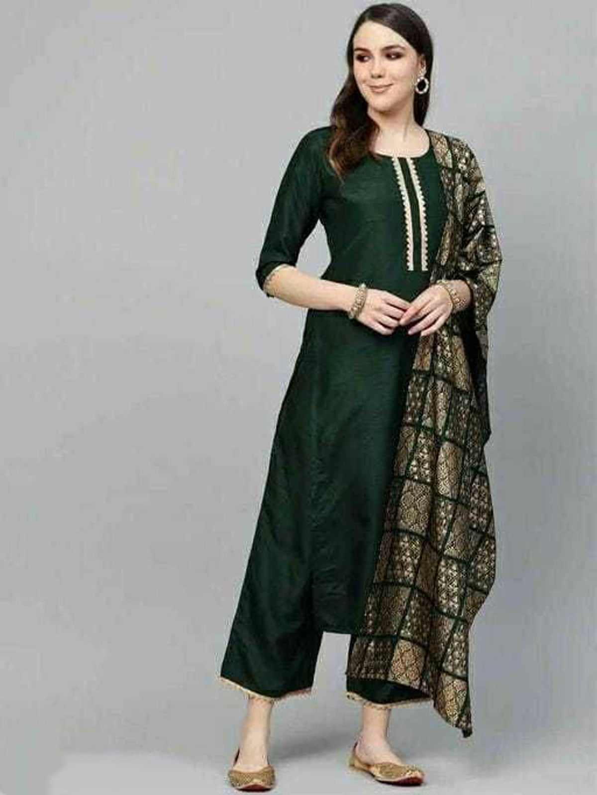 Bottle Green Straight Kurta Set