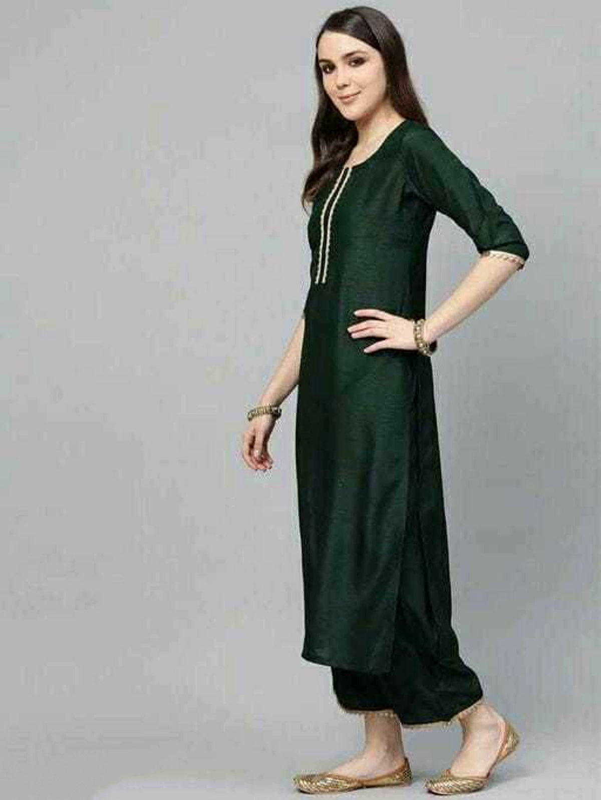 Bottle Green Straight Kurta Set