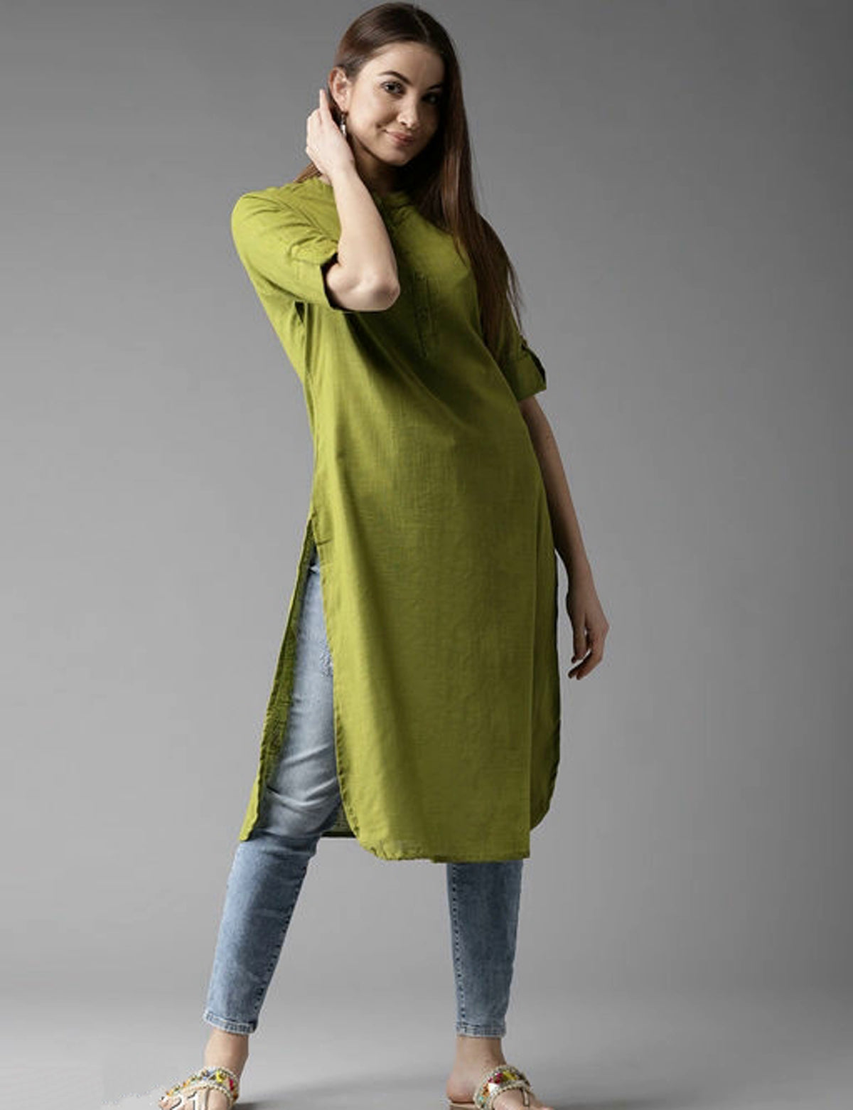 Women's Cotton Mandarin Collar Kurta