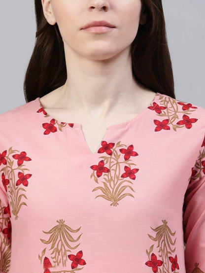 Women's Peach Floral Printed Viscose Cotton Lounge Wear