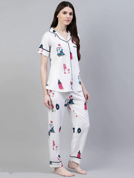 Women's White Animated Lounge Wear